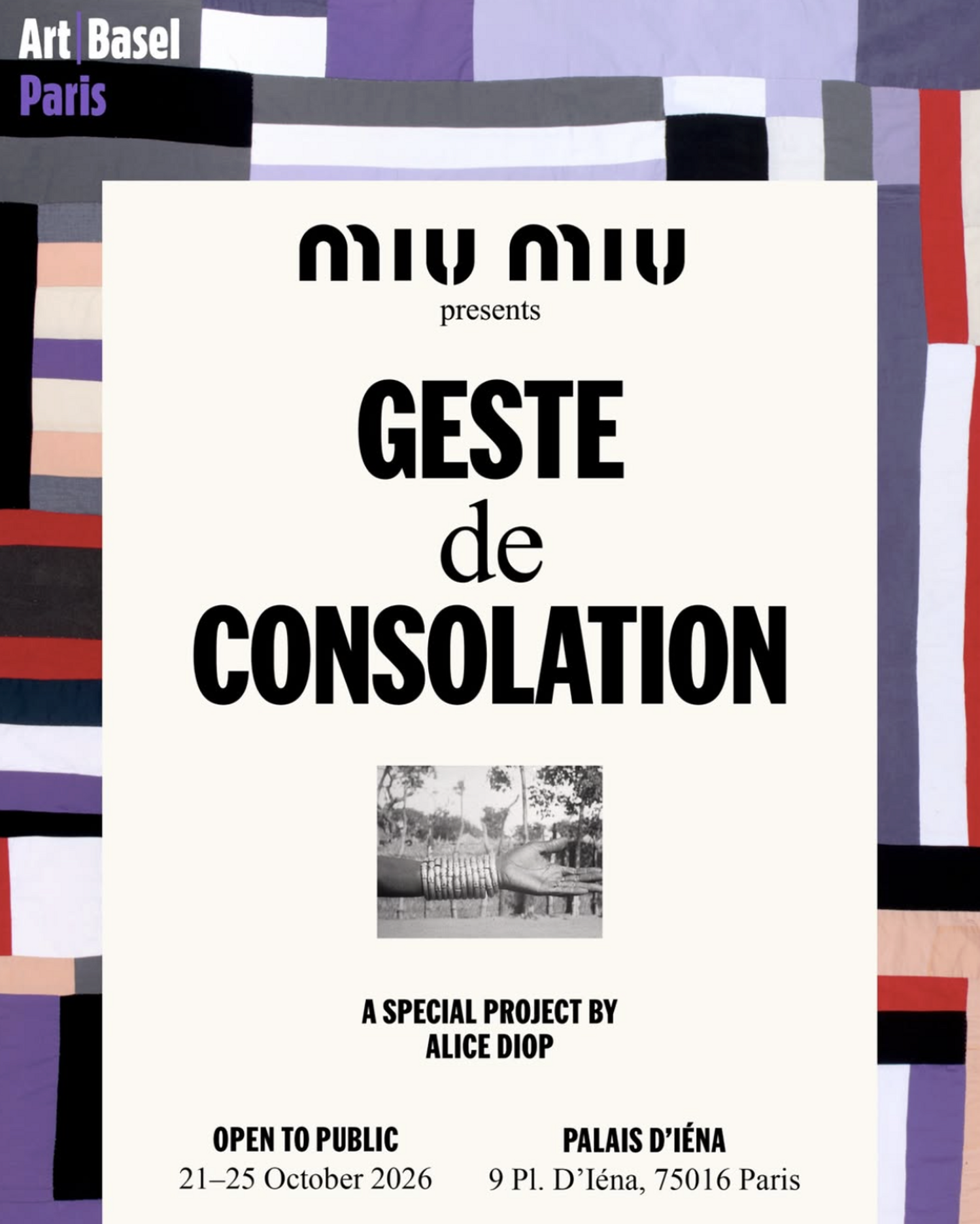 nouvelle exposition présentée à Paris en octobre 2026 pour Art Basel par Miu Miu et Alice Diop au Palais d'Iena