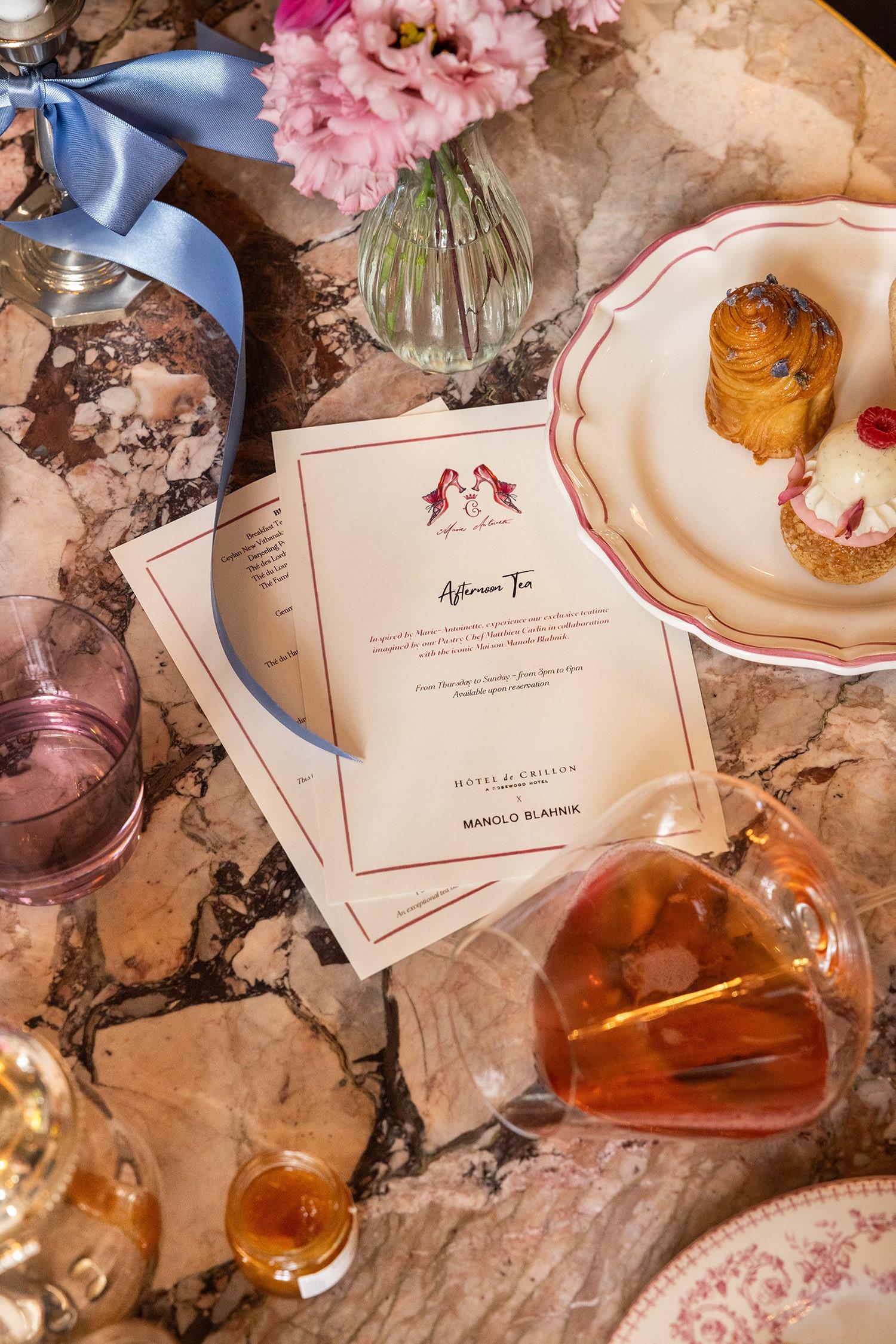 gouter au crillon à paris menu marie antoinette blahnik