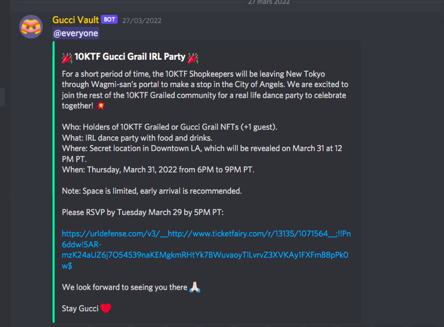 gucci nft evenement discord