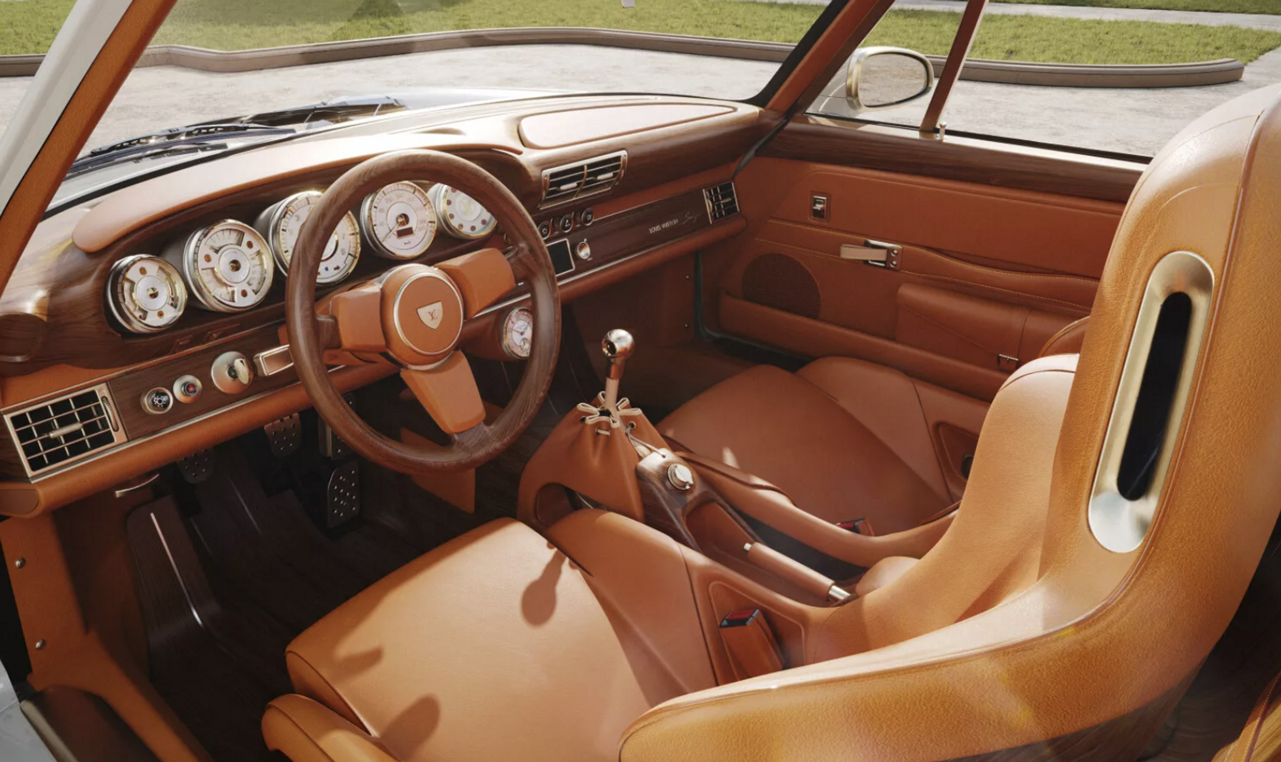 d&eacute;tail de l'interieur de la porsche louis vuitton by singer