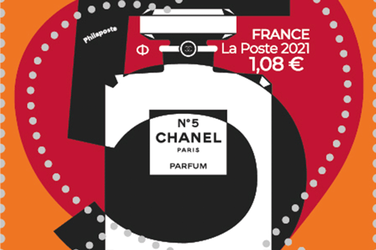Un timbre aux couleurs de Chanel N°5.