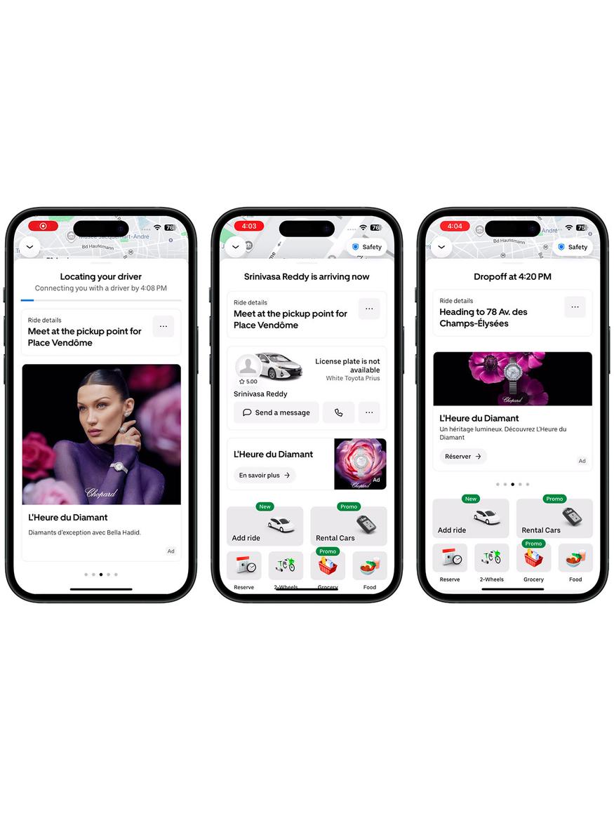 campagne chopard en mouvement, uber advertising
