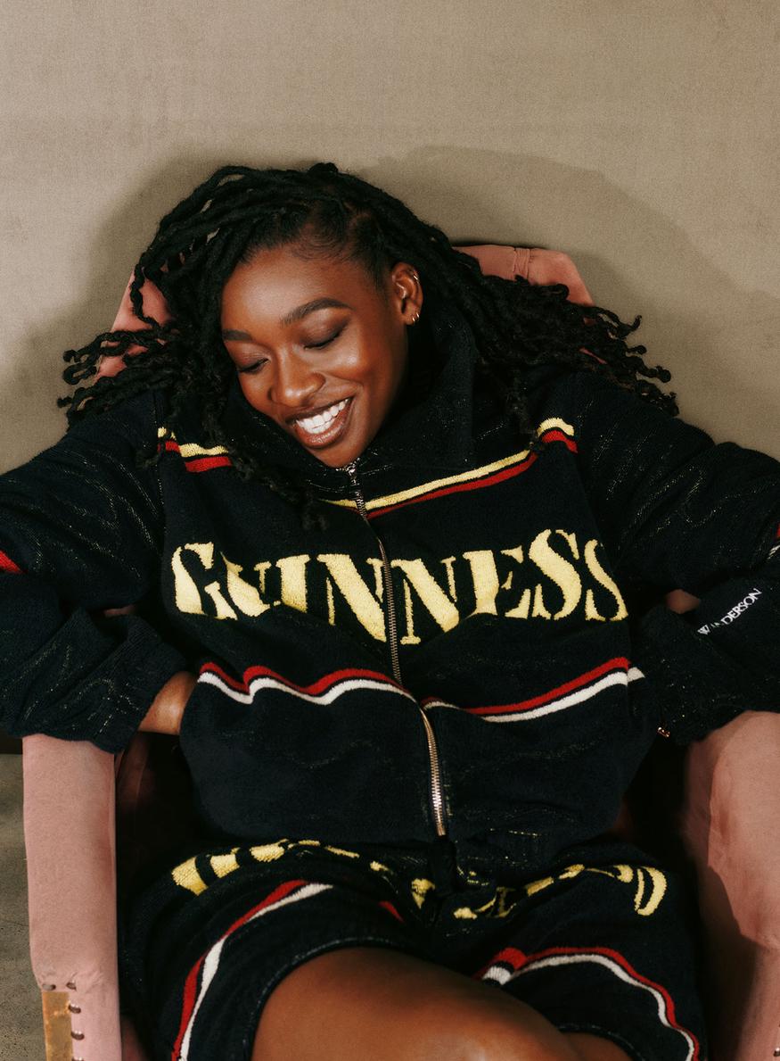 Pull Guinness en maille dégradée et alpaga, issu de la collaboration JW Anderson x Guinness.