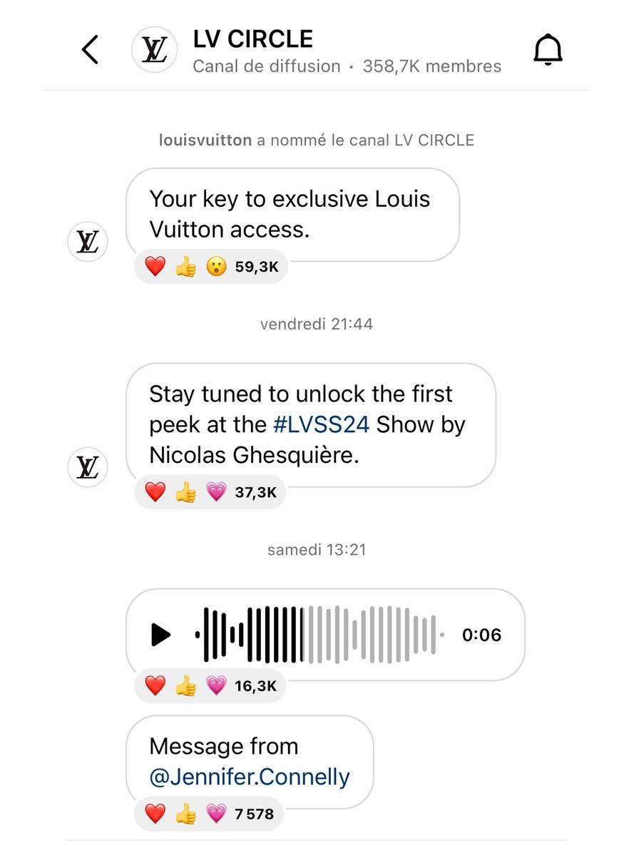 Canal diffusion Instagram de Louis Vuitton