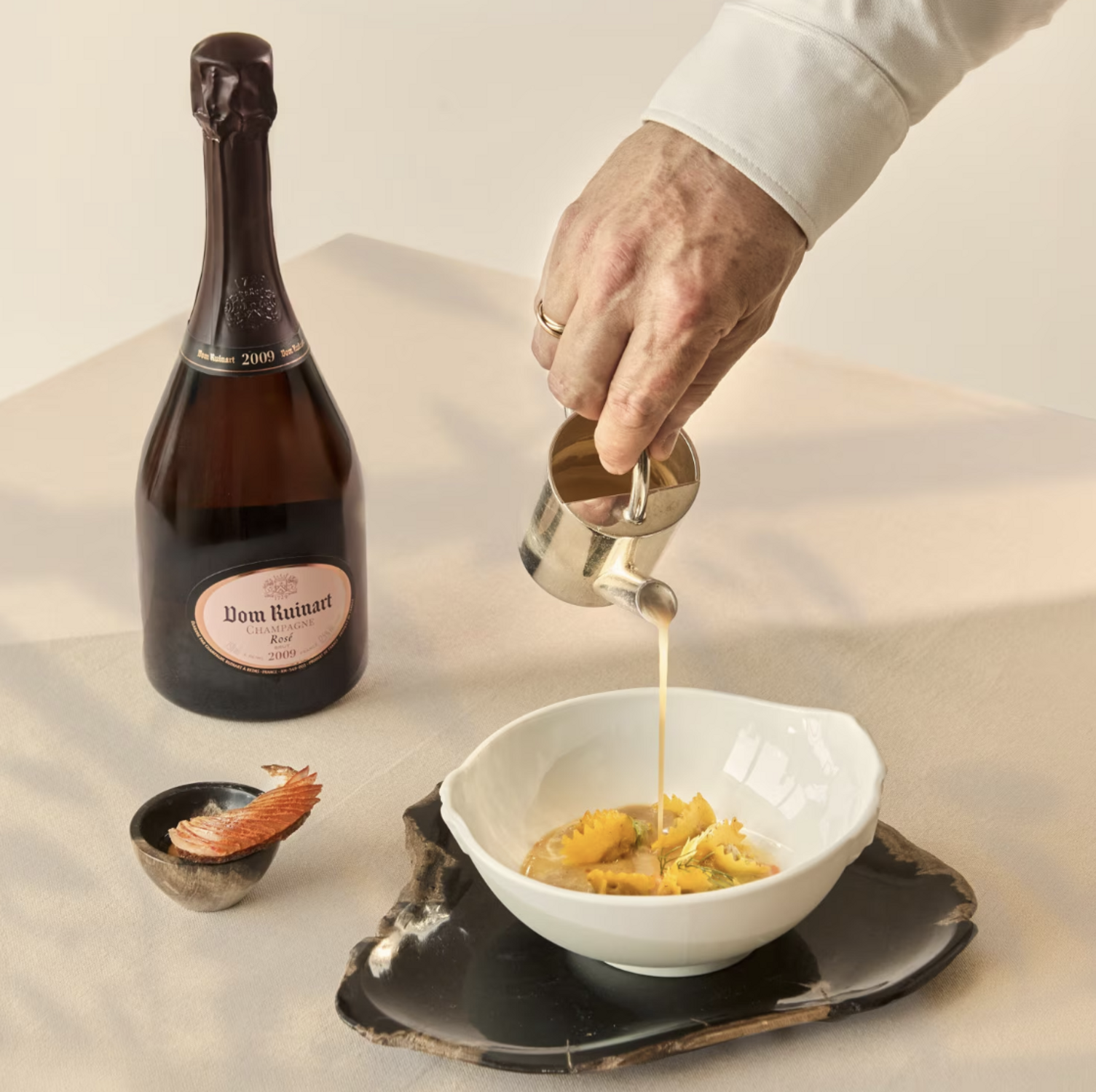 menu dejeuner ou diner au champagne ruinart chez cheval blanc, à paris, par arnaud donckele